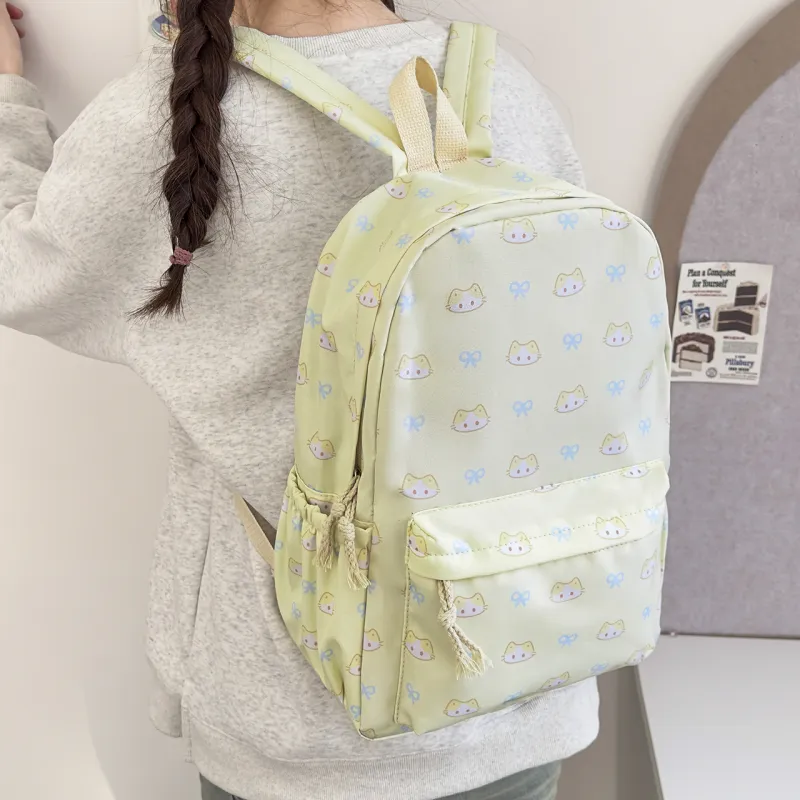 MOK Nylon Backpack Women's White Star/Blue Kitten/Yellow Kitten-17