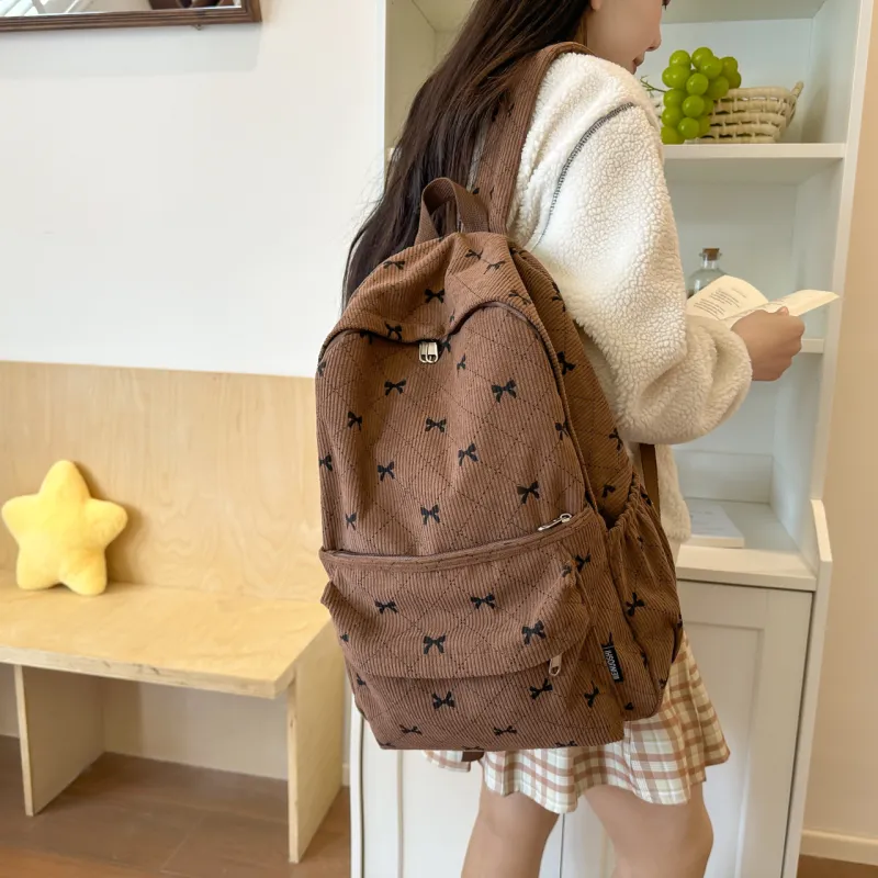 MOK Corduroy Backpack Women's White/Gray/Pink/Coffee-17