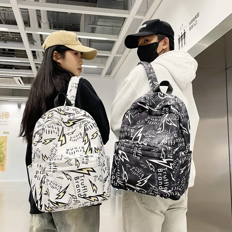 MOK Nylon Backpacks Backpack Unisex White/Gray/Black-14