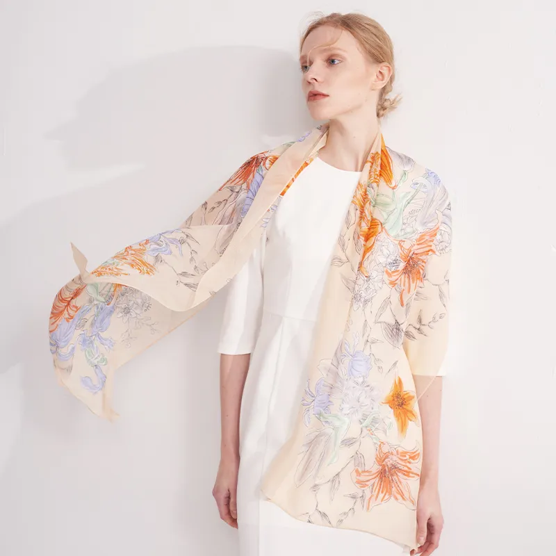 MARJAKURKI Silk Long Scarf Women's-3