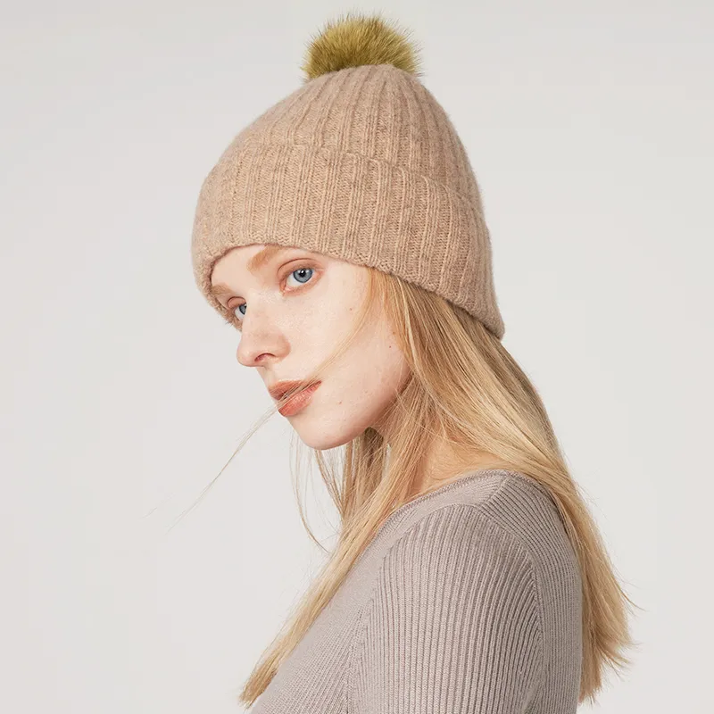 MARJAKURKI 100% Wool Beanie Greeting Card Shopping Bag Warm Sea Of Fox Fur Ball Women's-5