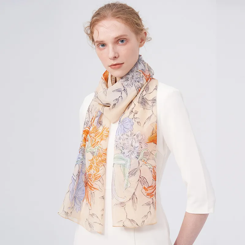 MARJAKURKI Silk Long Scarf Women's-5