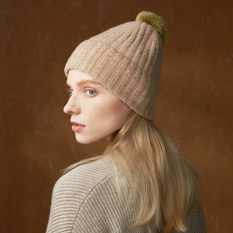 MARJAKURKI 100% Wool Beanie Greeting Card Shopping Bag Warm Sea Of Fox Fur Ball Women's-2