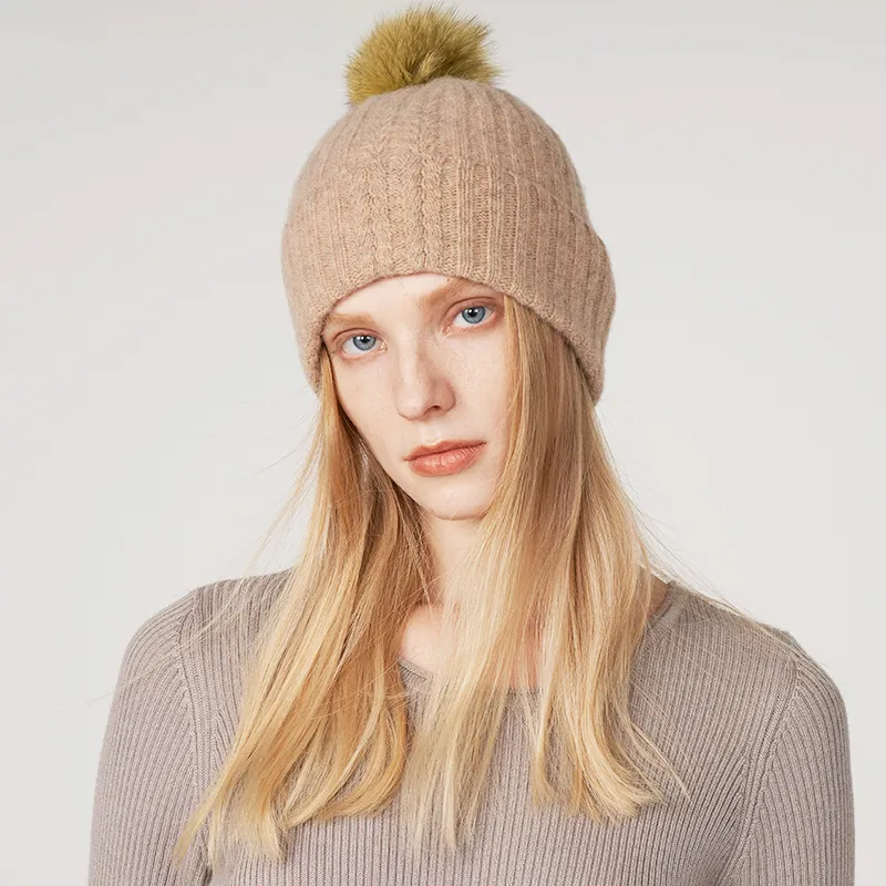 MARJAKURKI 100% Wool Beanie Greeting Card Shopping Bag Warm Sea Of Fox Fur Ball Women's-1