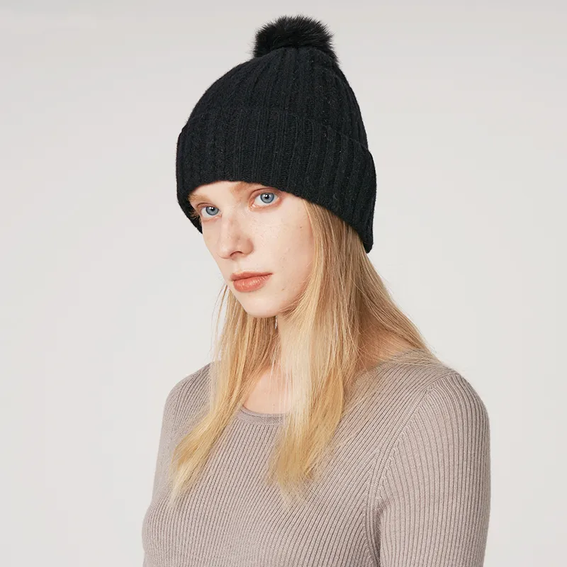 MARJAKURKI 100% Wool Beanie Greeting Card Shopping Bag Warm Sea Of Fox Fur Ball Women's-8
