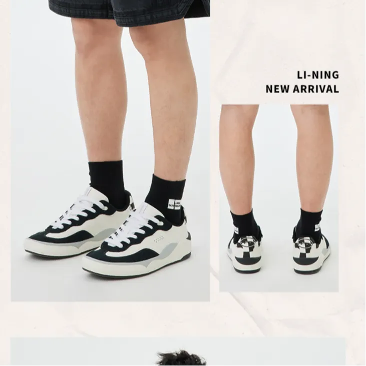 LiNing Durable Breathable Low Top Skateboard Shoes Men's White Gray-5