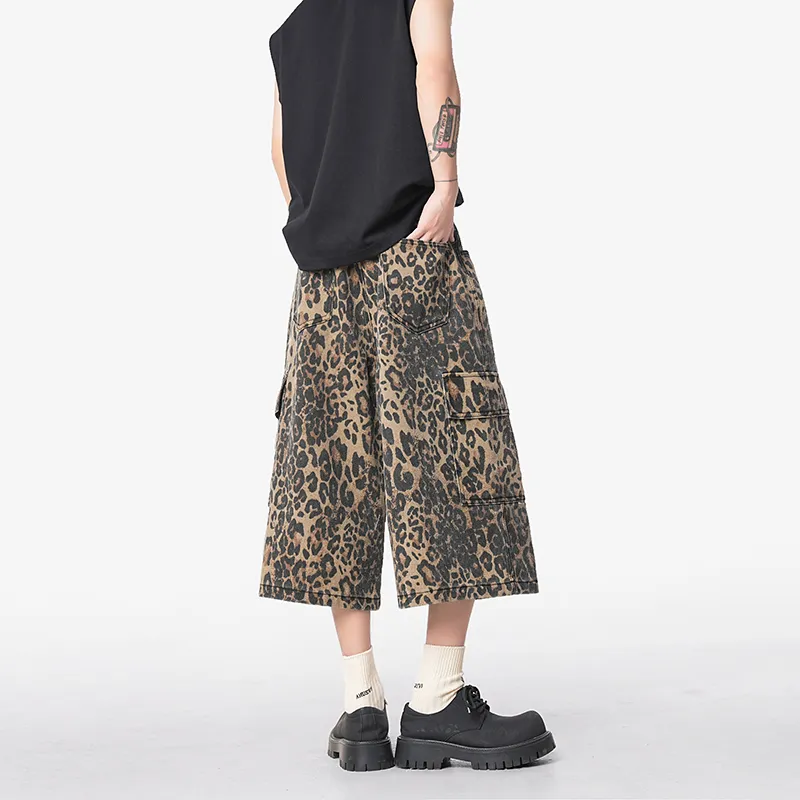 Xvxv Denim Shorts Unisex Leopard Print-1
