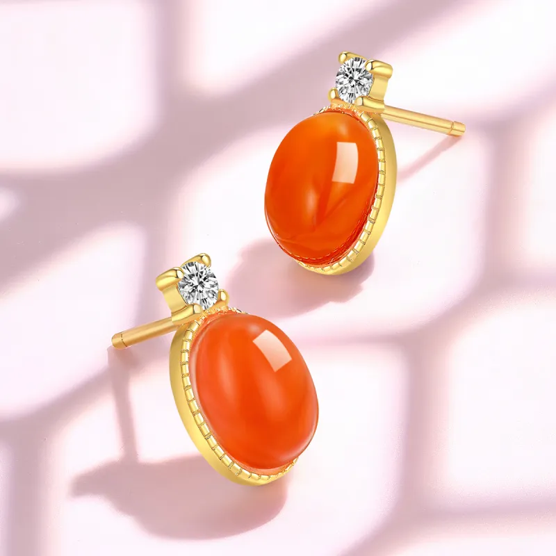 LAOMIAO Southern Red Agate Stud Earrings Women's-2