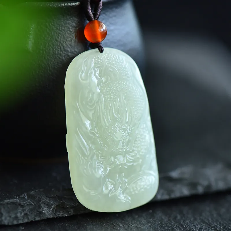 LAOMIAO Hetian Jade Pendants Pale Greenish White Jade Unisex-3
