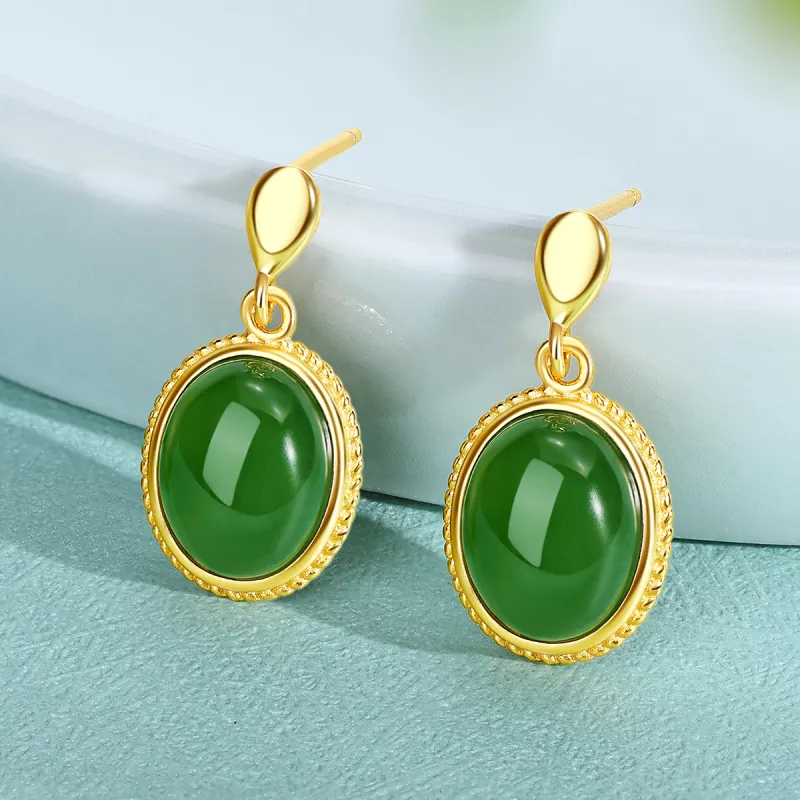 LAOMIAO Hetian Jade Earrings Jasper Women's-4