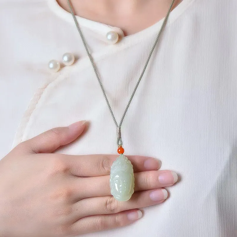 LAOMIAO Hetian Jade Pendants Pale Greenish White Jade Women's-6