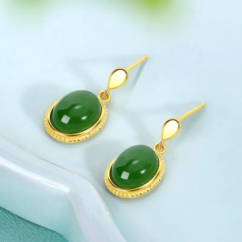 LAOMIAO Hetian Jade Earrings Jasper Women's-5