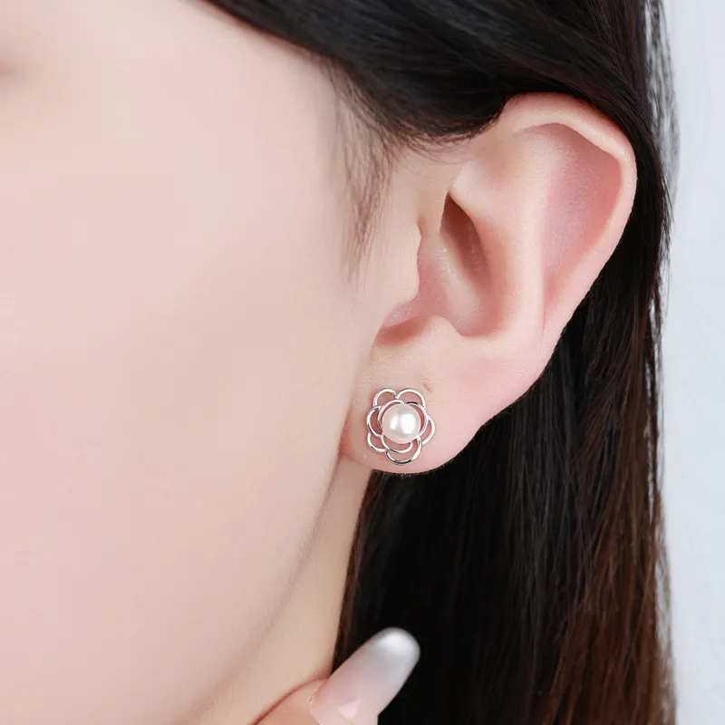 LAOMIAO Pearl Stud Earrings Women's-5