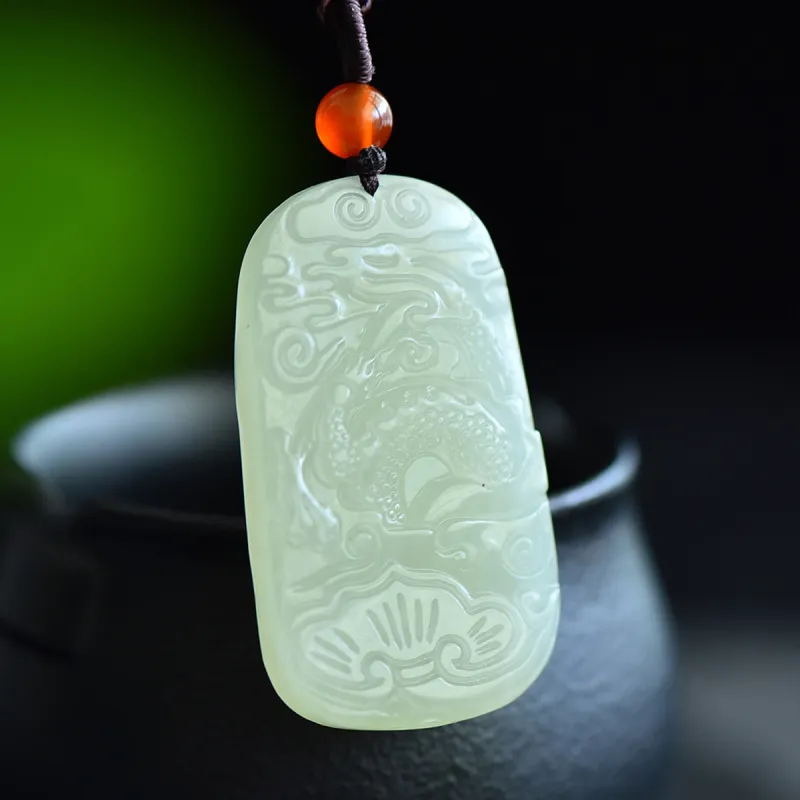 LAOMIAO Hetian Jade Pendants Pale Greenish White Jade Unisex-2