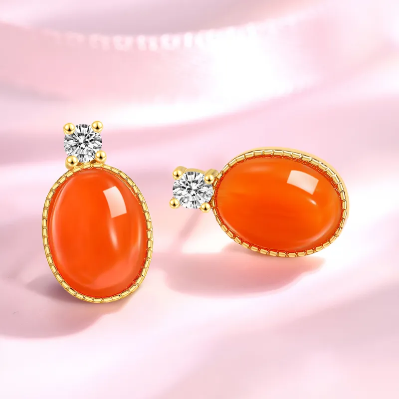 LAOMIAO Southern Red Agate Stud Earrings Women's-1