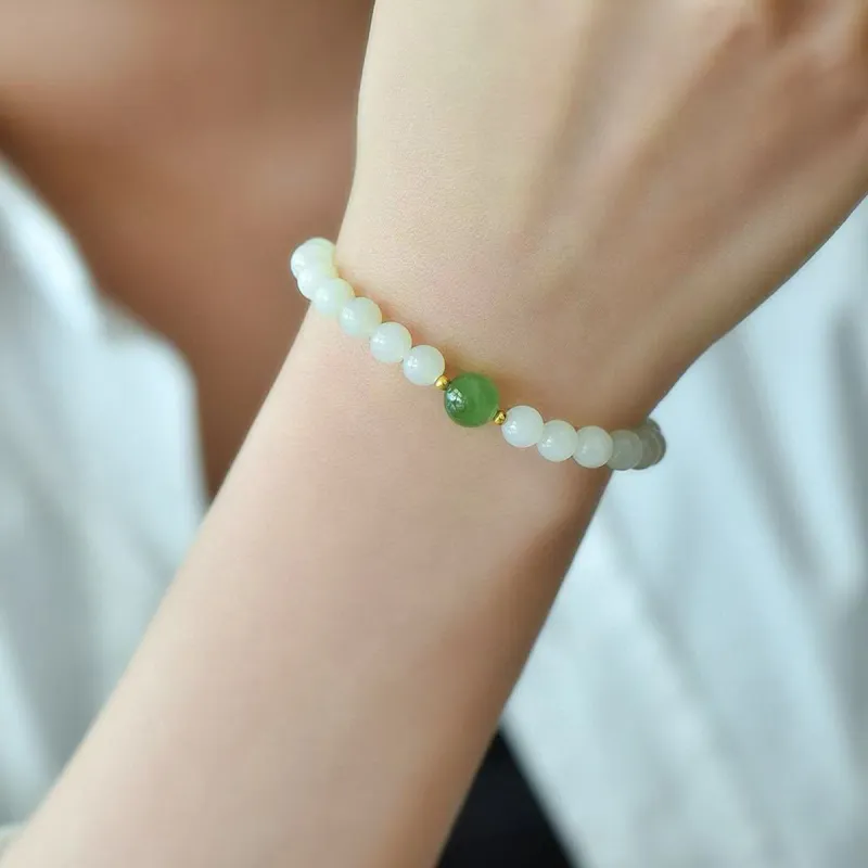 LAOMIAO Hetian Jade Bracelets Pale Greenish White Jade Women's-4