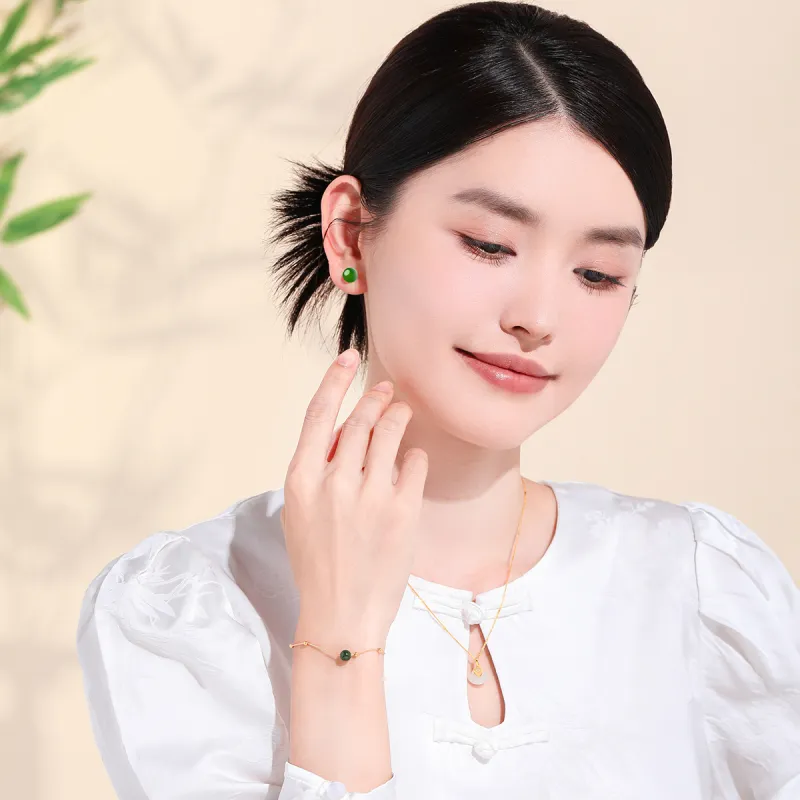 LAOMIAO Solid Gold Hetian Jade Earrings Women's Jasper-2