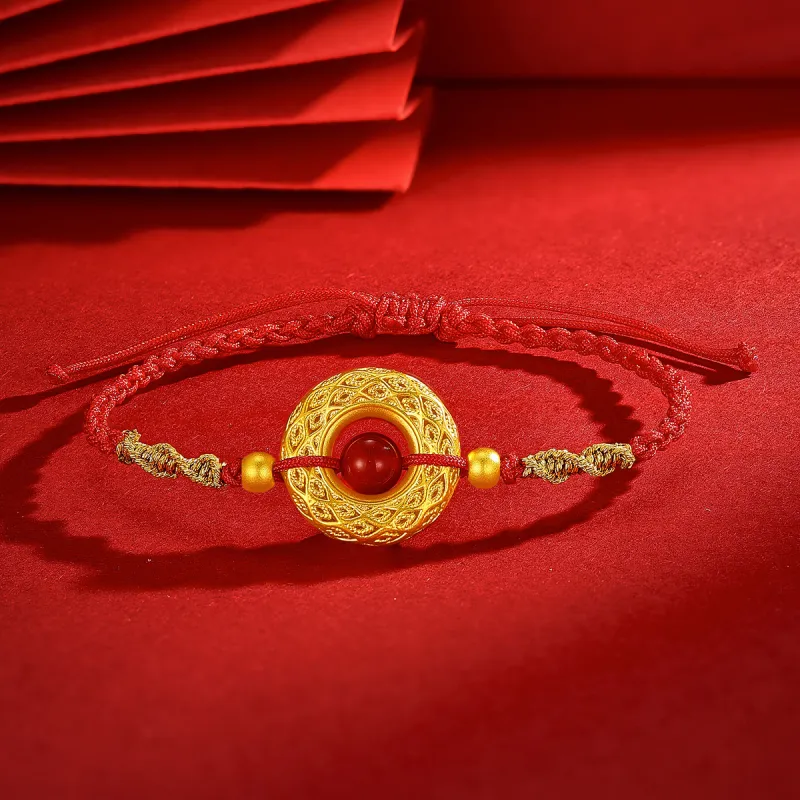 LAOMIAO Cut Out Filigree Ruyi Buckle Peace Pendant Red Braided Cord Solid Gold Priced In Gram Bracelets Women's-1