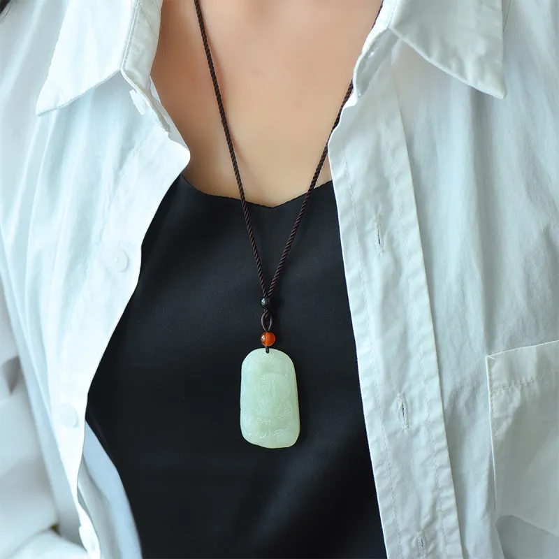LAOMIAO Hetian Jade Pendants Pale Greenish White Jade Unisex-7