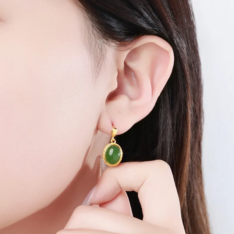 LAOMIAO Hetian Jade Earrings Jasper Women's-6