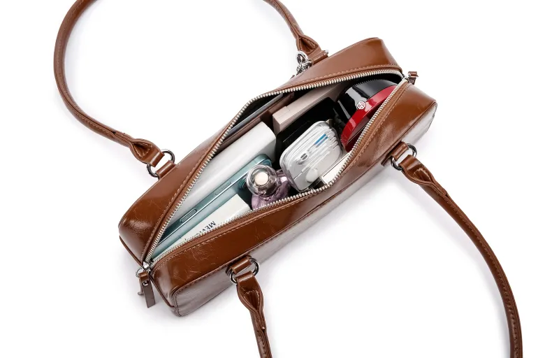 FAIRWHALE PU Shoulder Bag Women's Chestnut Brown/Burgundy-7
