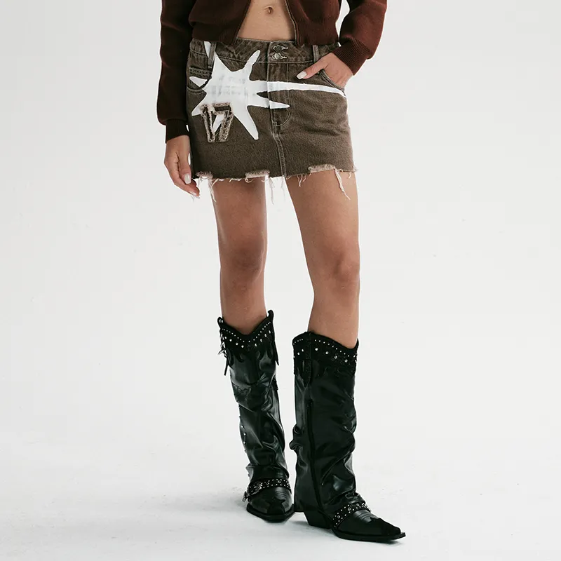 Starwalk Soldier Denim Short Skirts Women's Umber-3