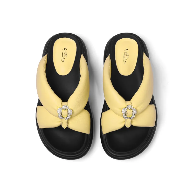 GOLDLION Cut Out Rhinestone Slide Slippers Women's-3