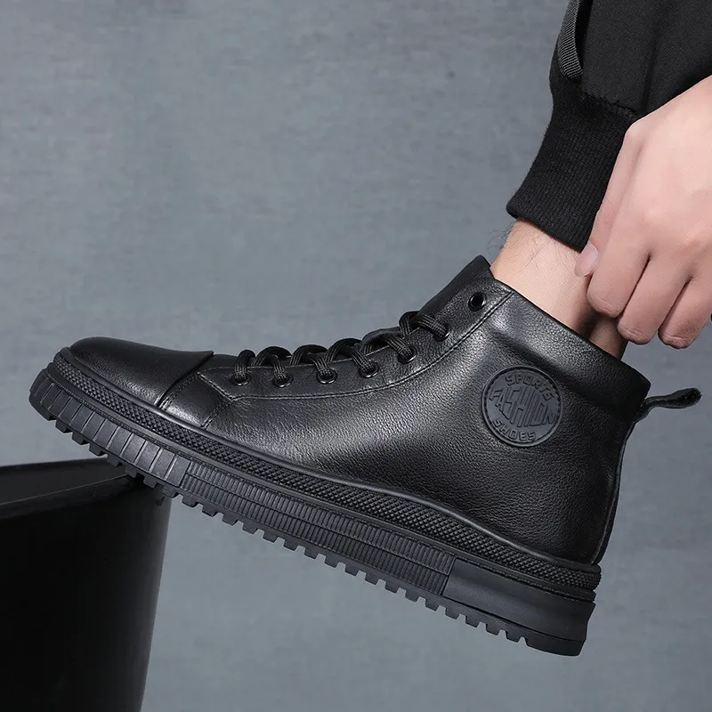 Devanro 9.5cm Martin Boot 4cm Men's Black-4