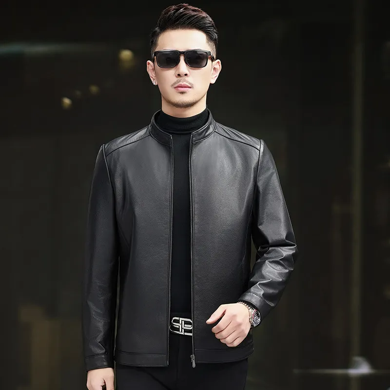 Devanro Leather Jacket Men's Black-4