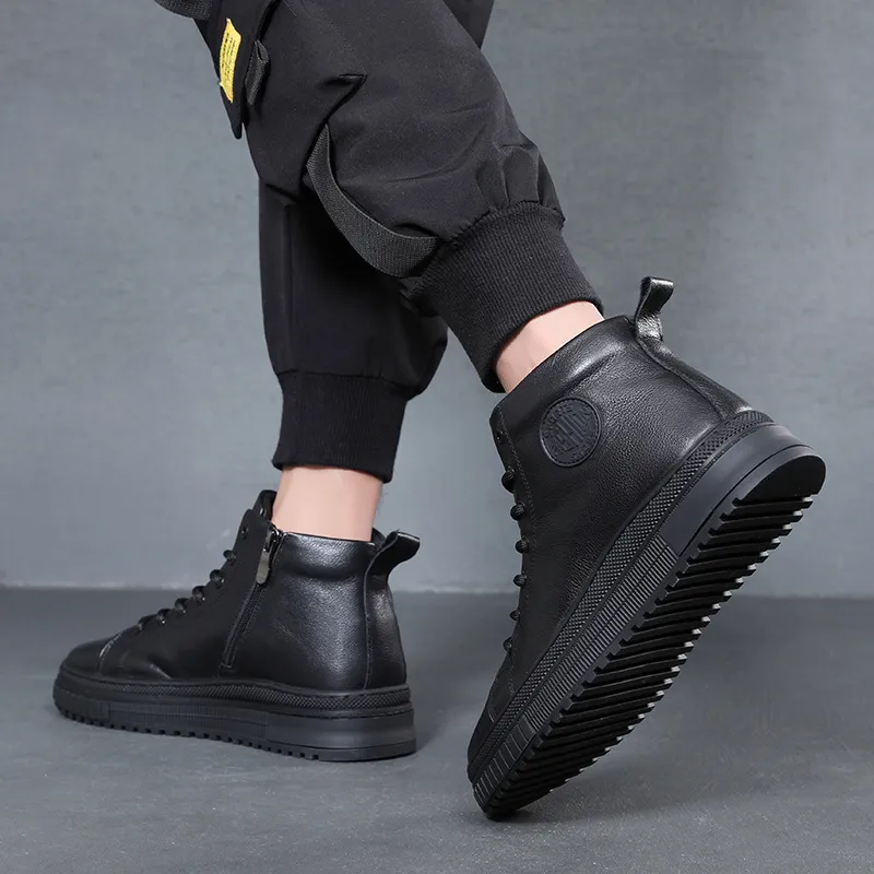 Devanro 9.5cm Martin Boot 4cm Men's Black-6