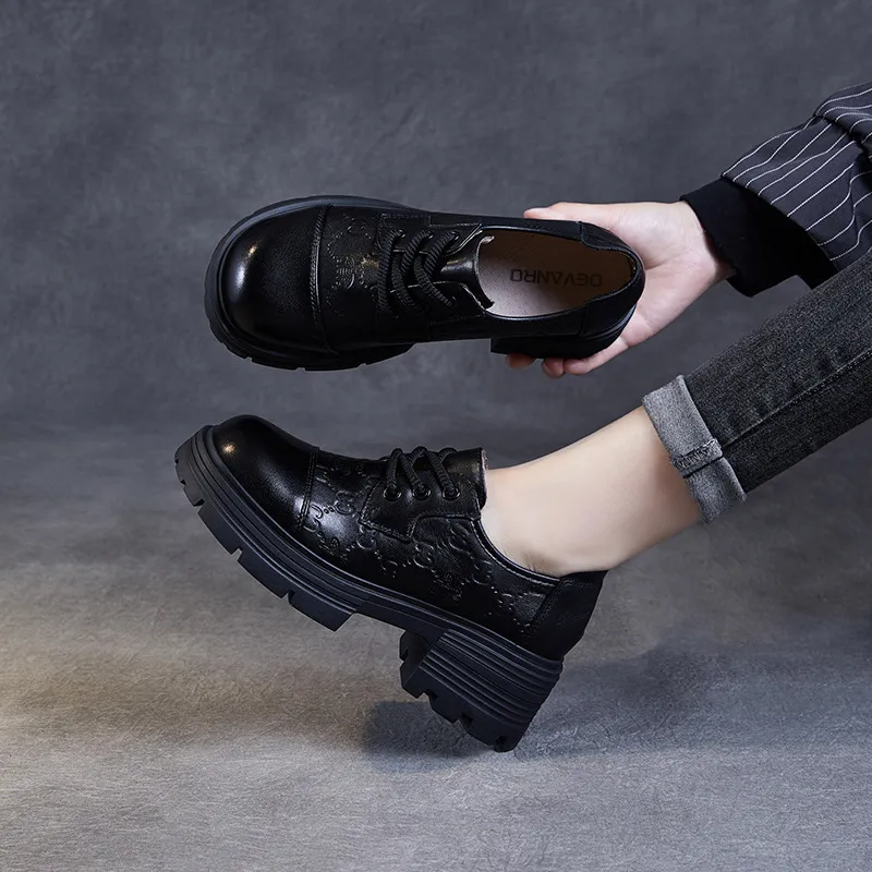 Devanro Casual Single Shoes 5.5cm Women's Black-3