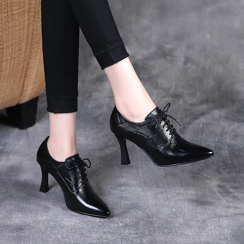 Devanro Slim Heel High Heels 7.0cm Women's Black-5