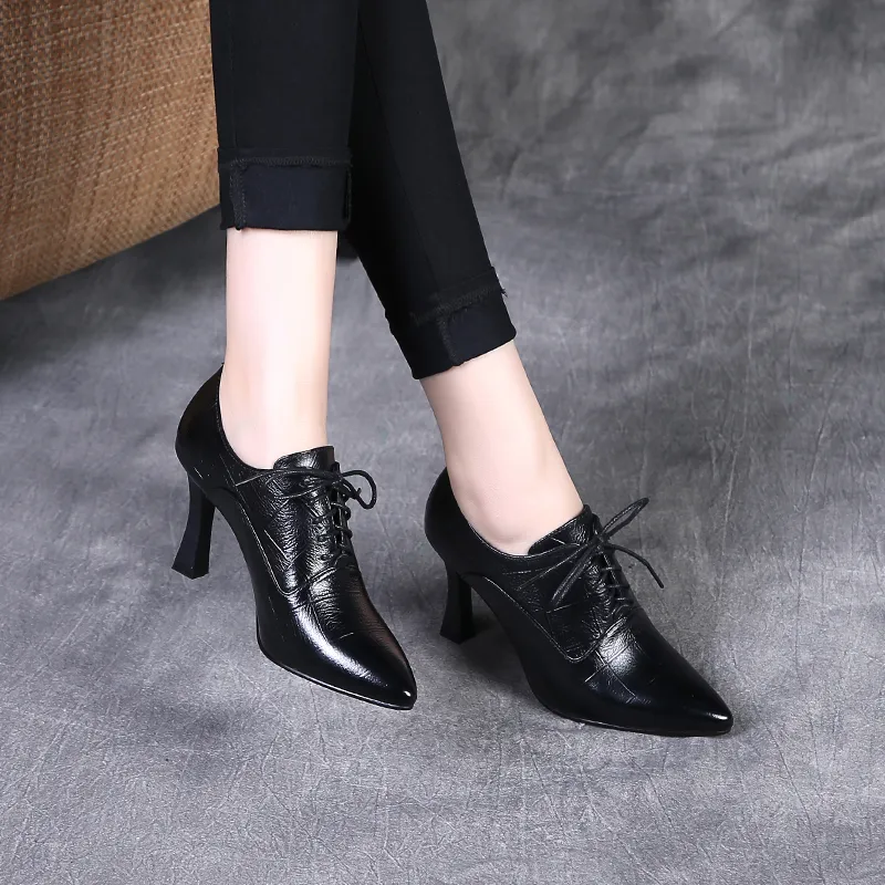Devanro Slim Heel High Heels 7.0cm Women's Black-6