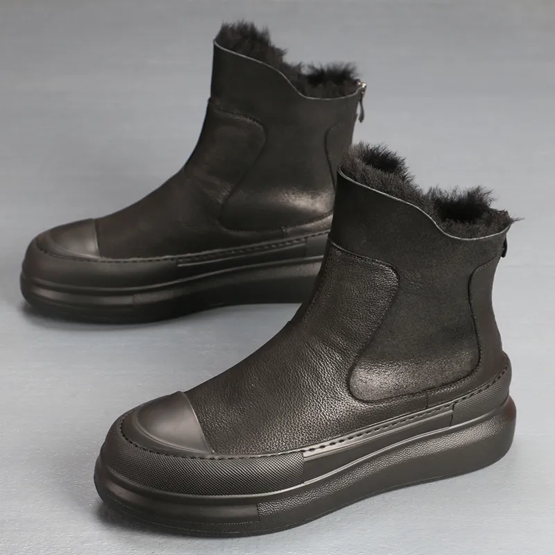 Devanro Warm Wear Resistant Height Increasing Slip Resistant Short Snow Boots Men's Black-2
