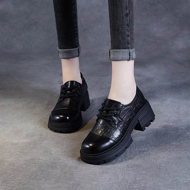 Devanro Casual Single Shoes 5.5cm Women's Black-2