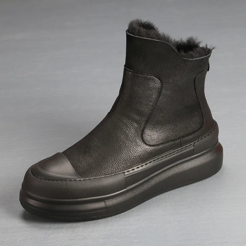 Devanro Warm Wear Resistant Height Increasing Slip Resistant Short Snow Boots Men's Black-1