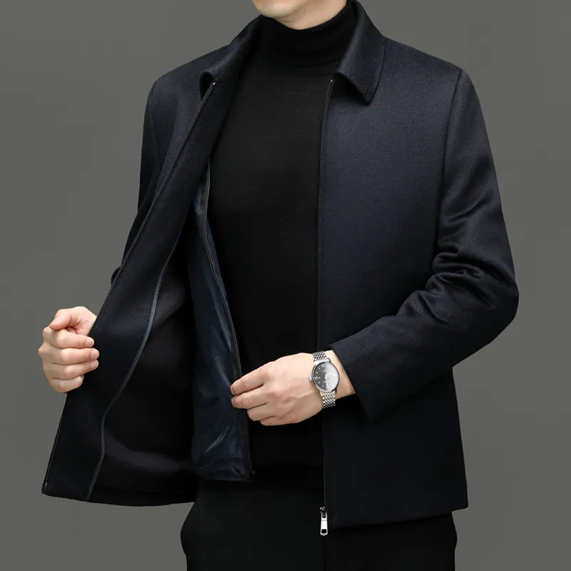 Devanro Coats Men Navy Blue, Liner Filled With 100% Cashmere-3