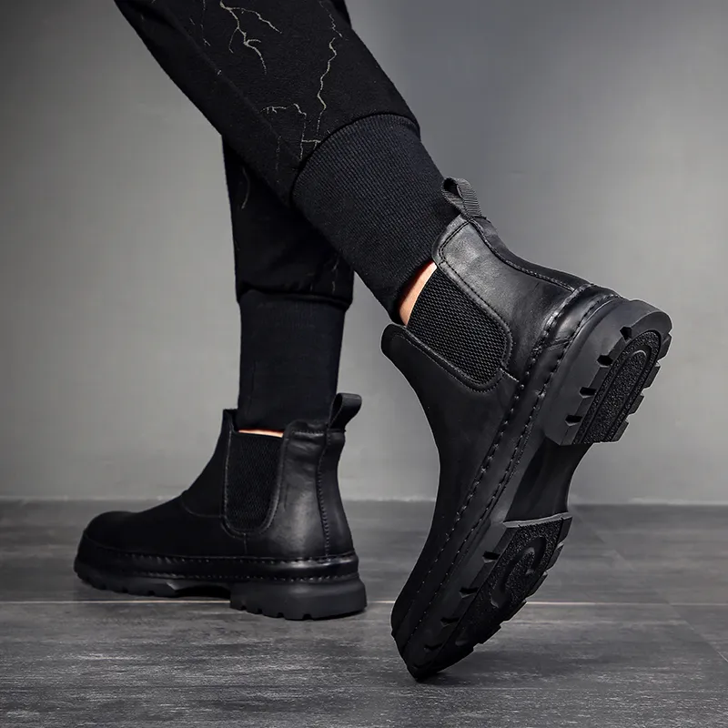 Devanro Short Chelsea Boots Men's Black-4