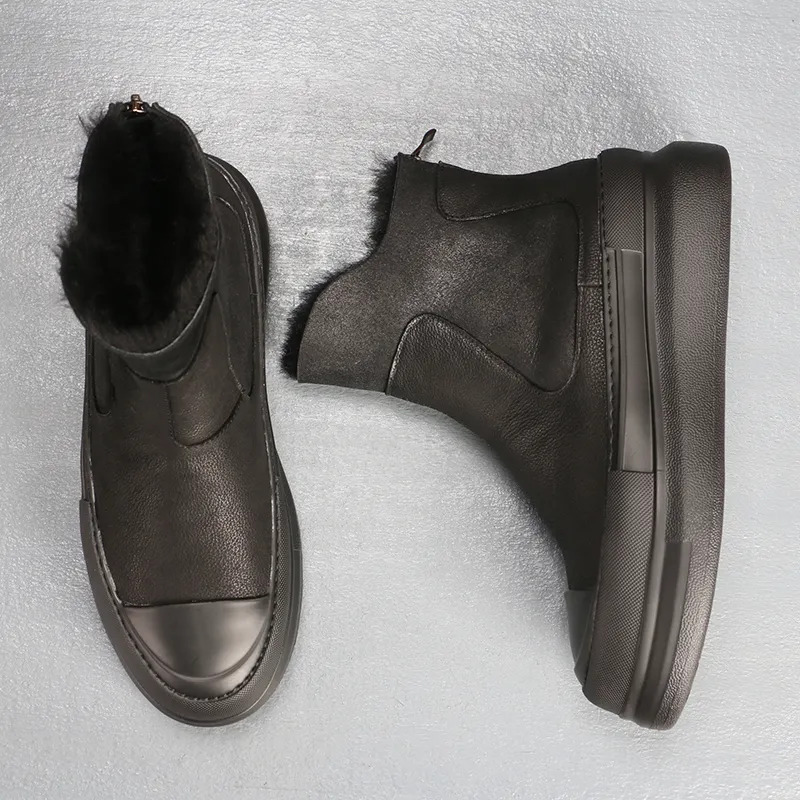Devanro Warm Wear Resistant Height Increasing Slip Resistant Short Snow Boots Men's Black-3