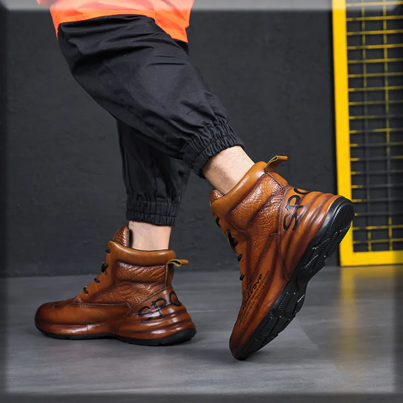 Devanro Height Increasing Wear Resistant Breathable Slip Resistant High Top Chunky Sneakers Men's-4