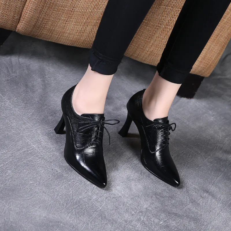 Devanro Slim Heel High Heels 7.0cm Women's Black-7