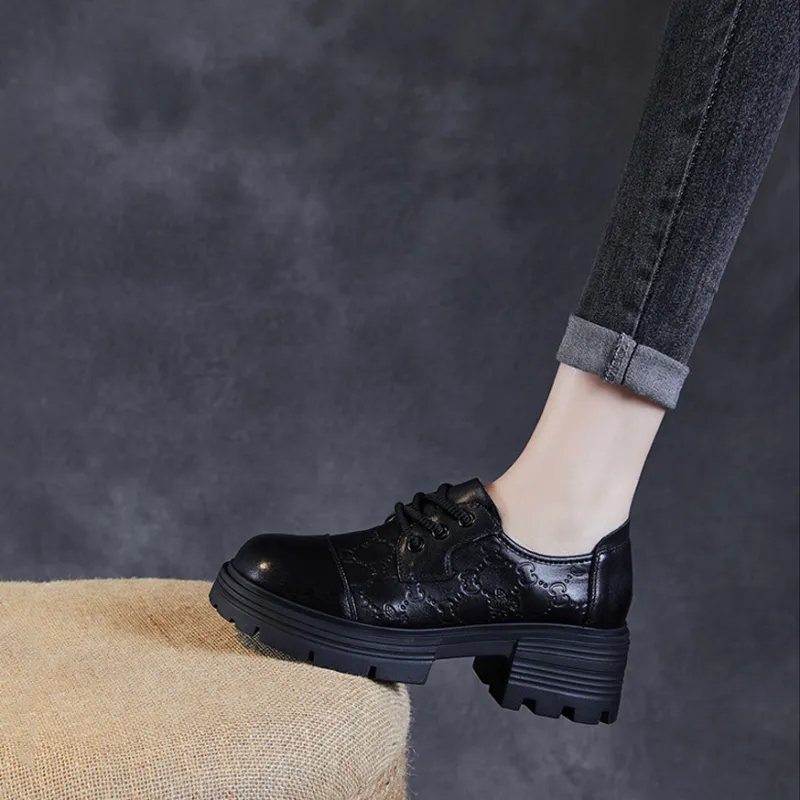 Devanro Casual Single Shoes 5.5cm Women's Black-4