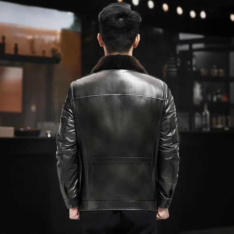 Devanro Genuine Leather Jacket Men's Classic Black-2