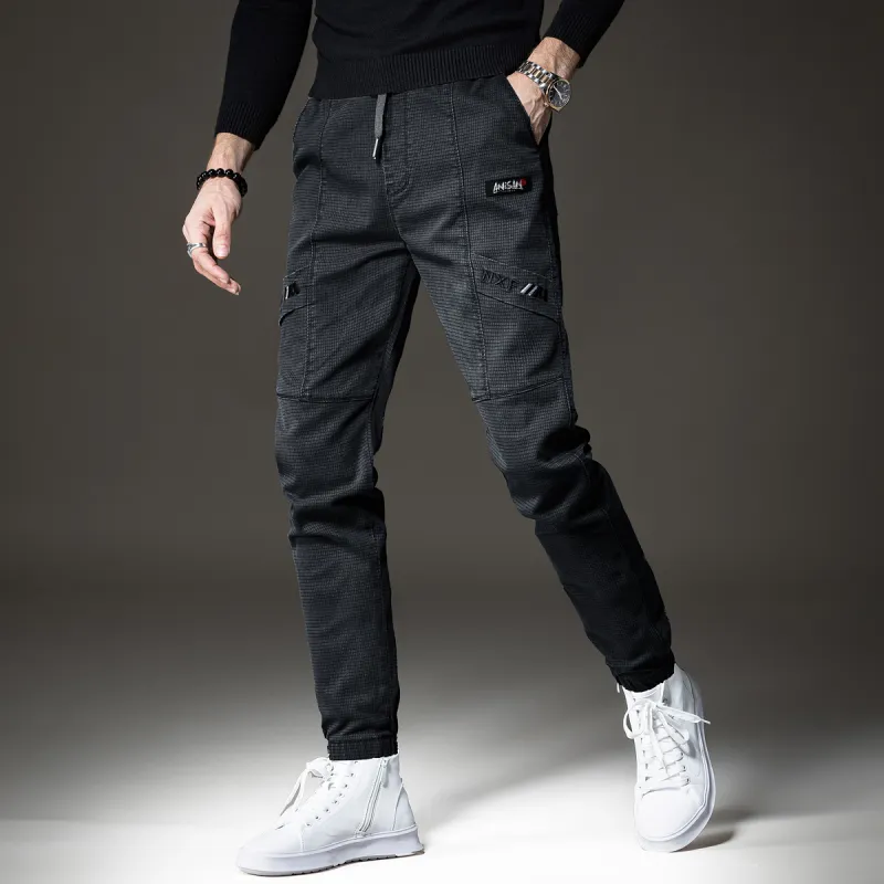 Devanro Casual Pants Men's Black Gray Color-3