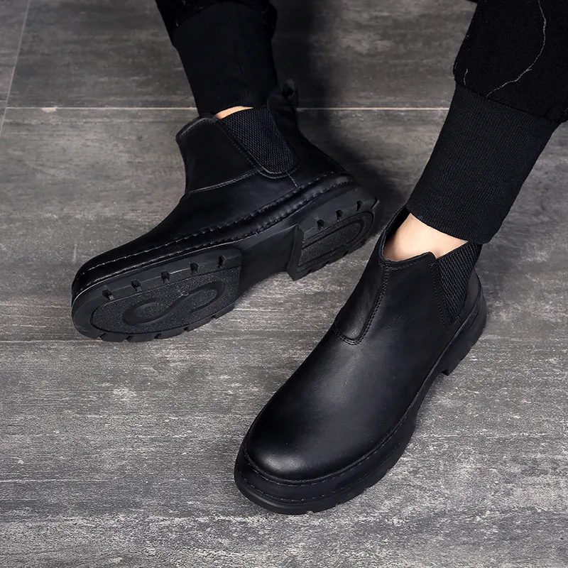 Devanro Short Chelsea Boots Men's Black-3