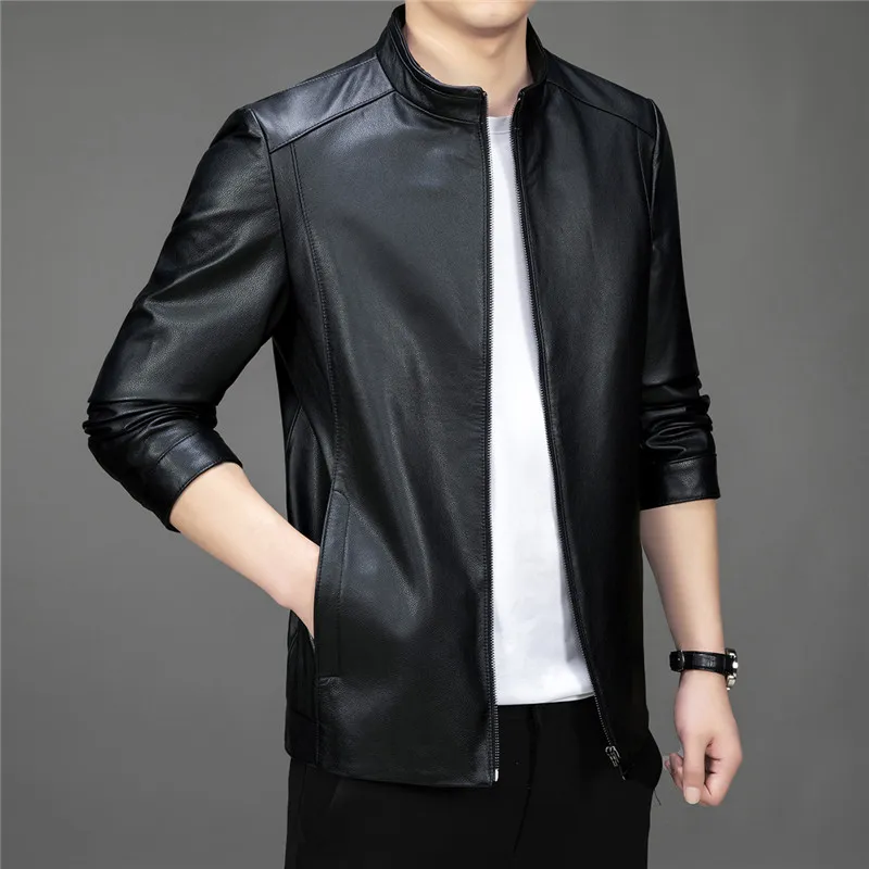 Devanro Leather Jacket Men's Black-4