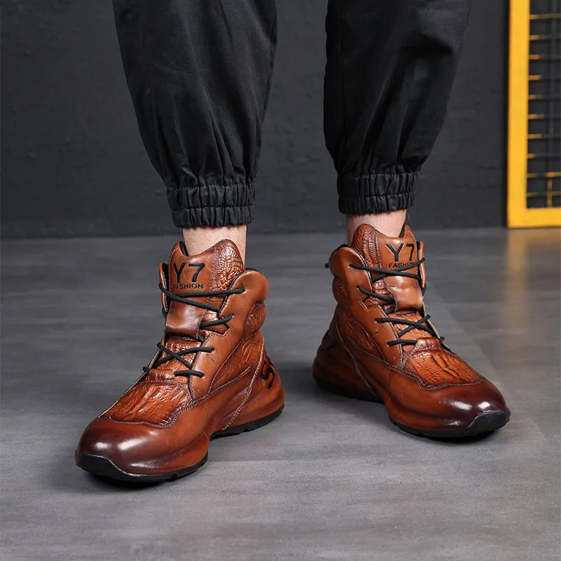 Devanro Height Increasing Wear Resistant Breathable Slip Resistant High Top Chunky Sneakers Men's-5