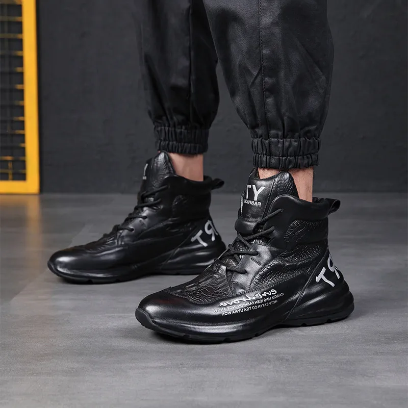 Devanro Height Increasing Wear Resistant Breathable Slip Resistant High Top Chunky Sneakers Men's-2