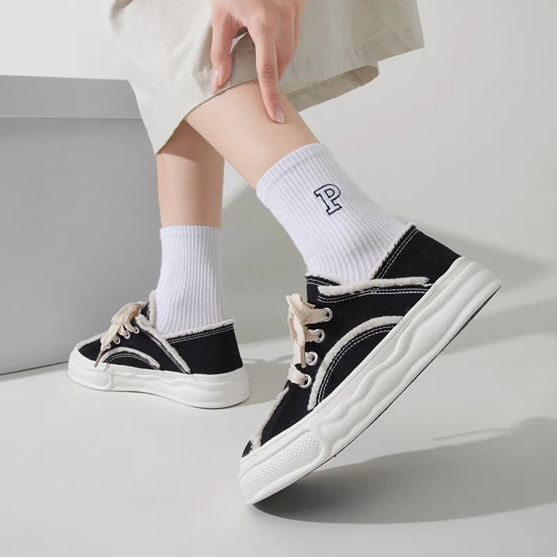 TUOPIN Dissolve Wasteland Style Wear-Resistant Height Increasing Low-Top Canvas Shoes Unisex-5