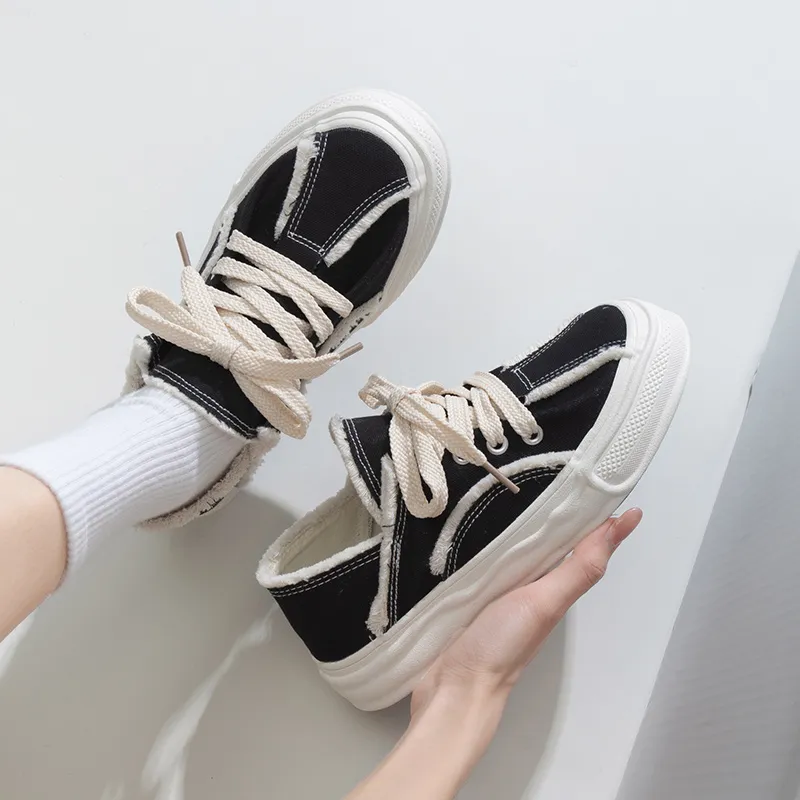 TUOPIN Dissolve Wasteland Style Wear-Resistant Height Increasing Low-Top Canvas Shoes Unisex-6